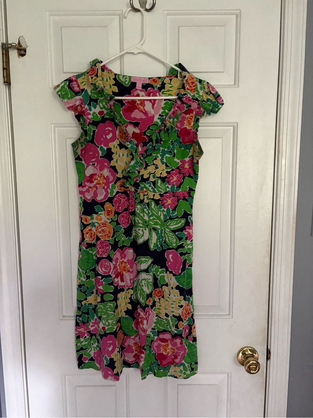Lilly Pulitzer Floral Cap-Sleeve Midi Dress in Pink, Green & Navy